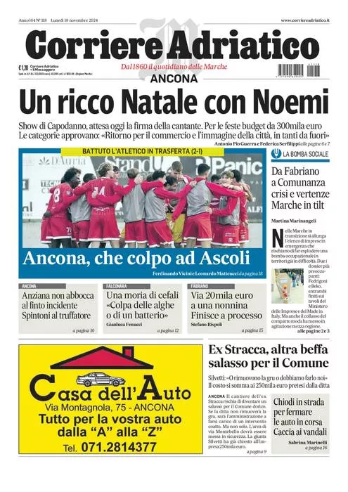 Prima-pagina-corriere adriatico-edizione-di-oggi-18-11-2024